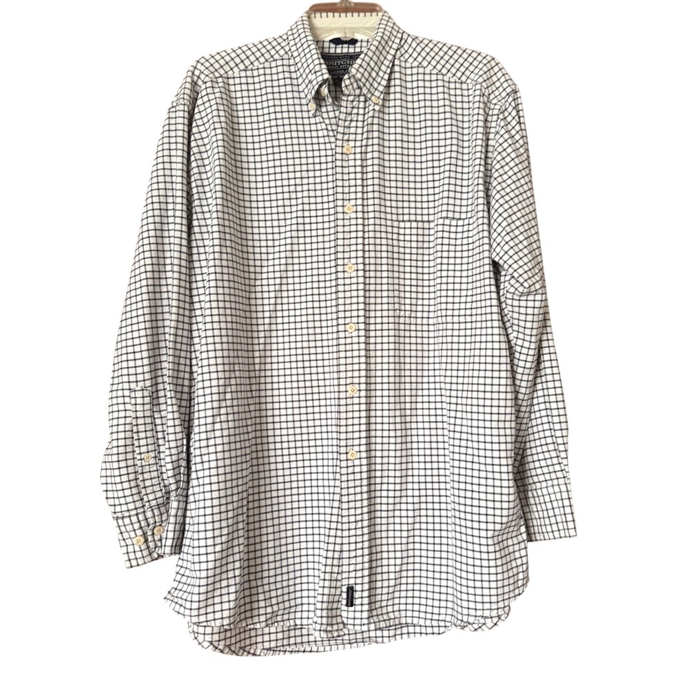 Vintage Britches Great Outdoors Oxford Shirt Mens L White Navy Tattersall Plaid